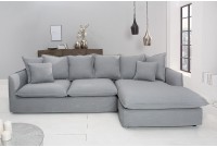 Grand canapé d'angle 255cm en lin gris style campagnard