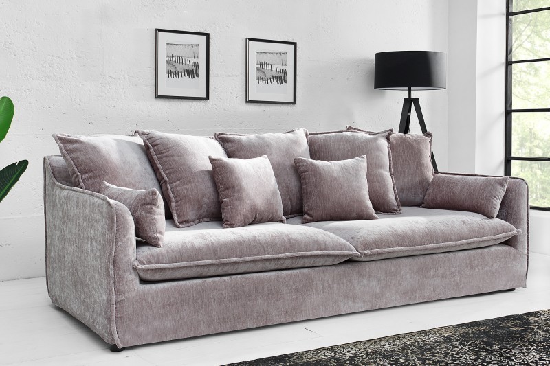 Grand canapé 3 places en velours taupe 210cm