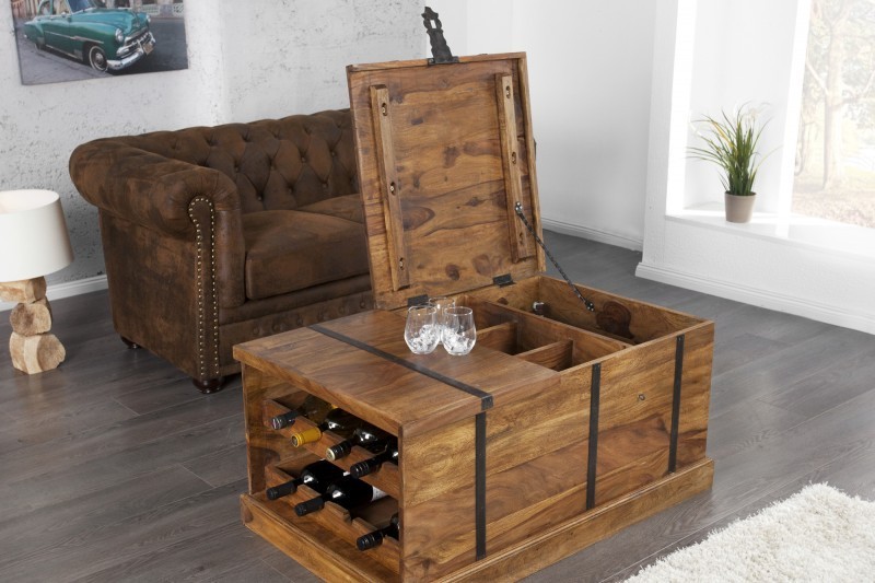 Table basse en bois massif 100cm barre de maison finition pierre
