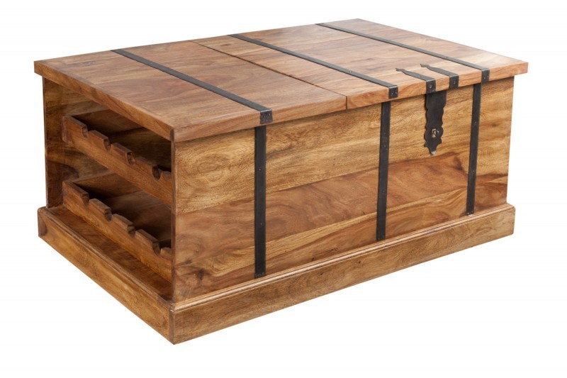 Table basse en bois massif 100cm barre de maison finition pierre