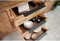 Bahut design industriel de couleur naturelle en bois massif à 2 portes et 3 tiroirs