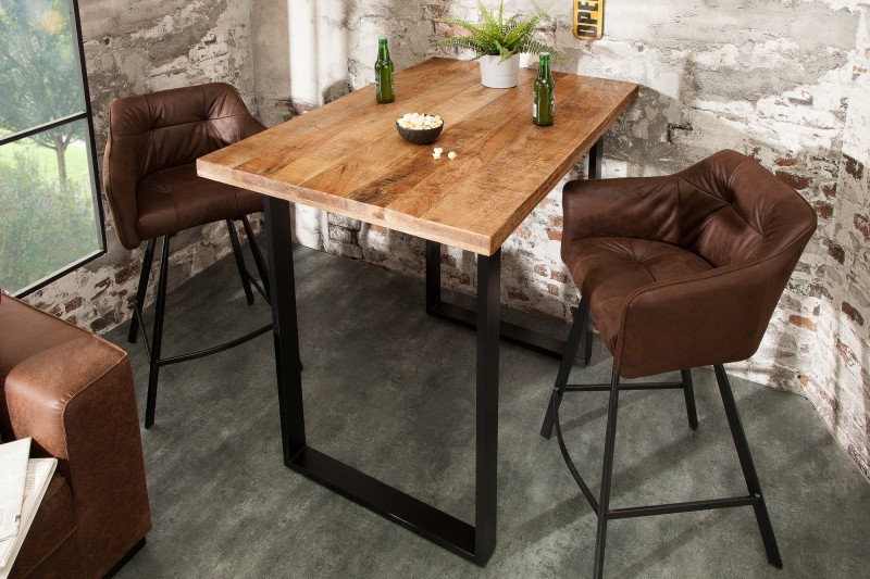 Table de bar design industriel coloris naturel et noir en bois massif et métal bois massif