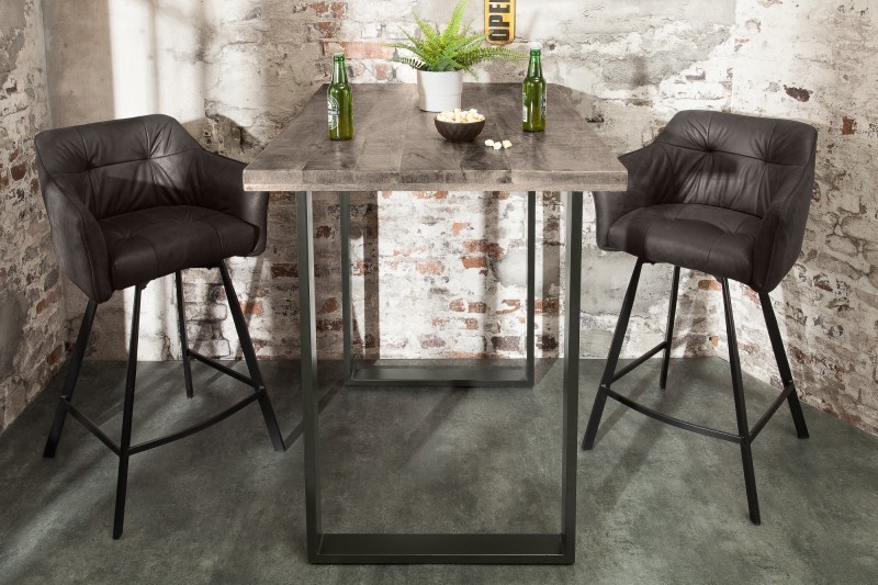 Table de bar design industriel de 120 cm coloris gris et noir en métal et bois massif