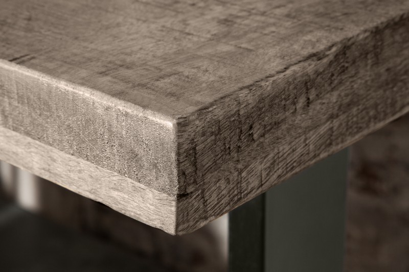 Table de bar design industriel de 120 cm coloris gris et noir en métal et bois massif