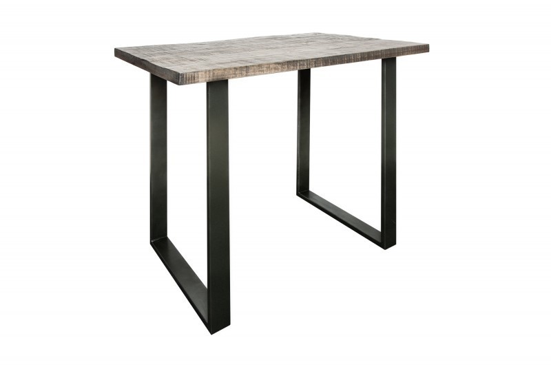 Table de bar design industriel de 120 cm coloris gris et noir en métal et bois massif