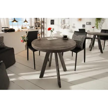 Table à manger haute de style industriel coloris gris en bois massif et métal