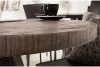 Table à manger haute de style industriel coloris gris en bois massif et métal