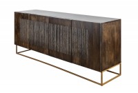 Bahut contemporain à 4 portes en bois massif coloris brun naturel avec pieds en métal doré
