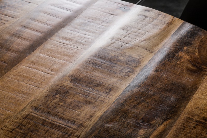 Table à manger design rond de 120 cm coloris naturel et noir en bois massif et métal