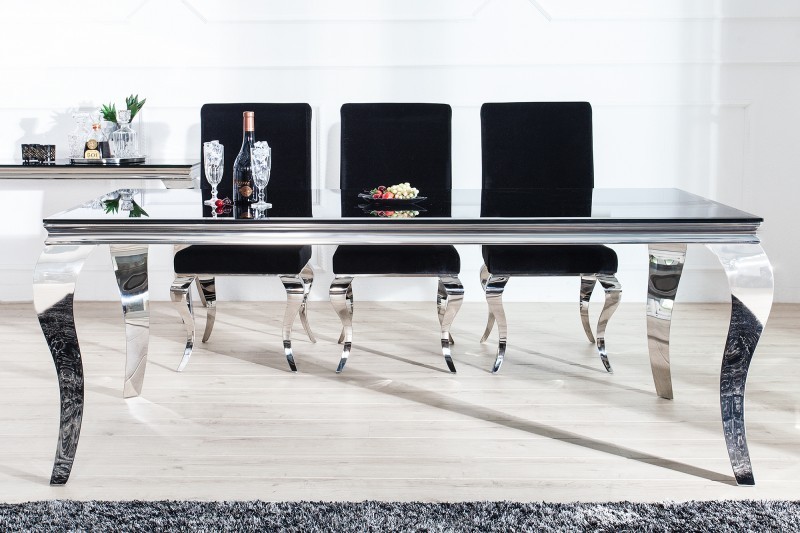 Table de salle à manger 180cm, design baroque en noir et argent
