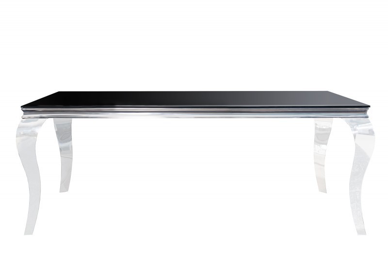 Table de salle à manger 180cm, design baroque en noir et argent