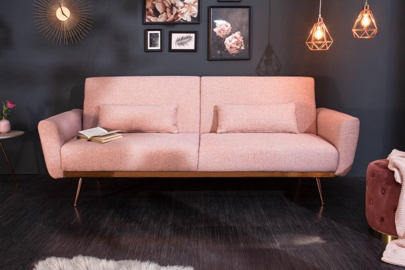 Canapé-lit convertible de 208cm coloris vieux rose