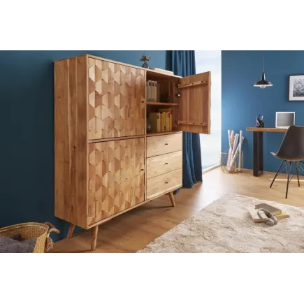 Bahut en bois massif de 140cm coloris naturel 2