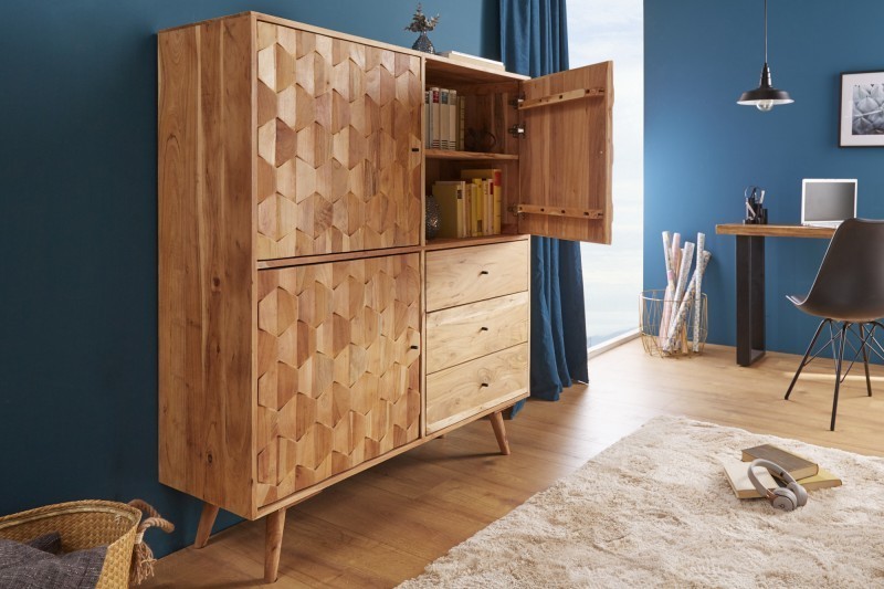 Bahut en bois massif de 140cm coloris naturel