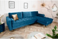 Canapé d'angle VELVET design capitonné coloris bleu foncé