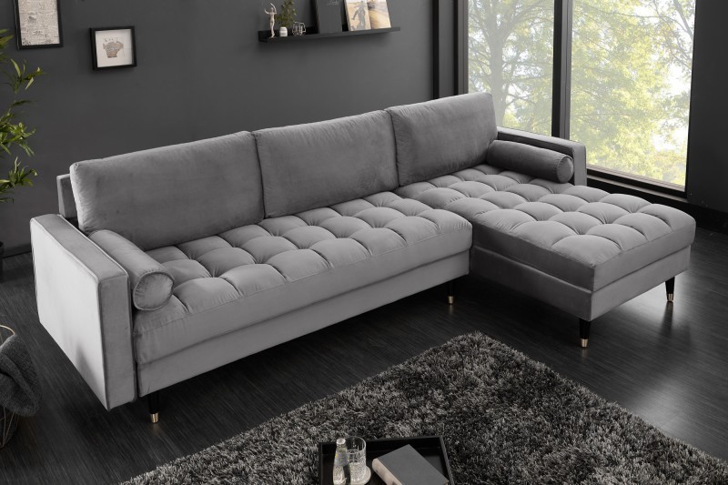 Canapé d'angle VELVET design capitonné coloris gris