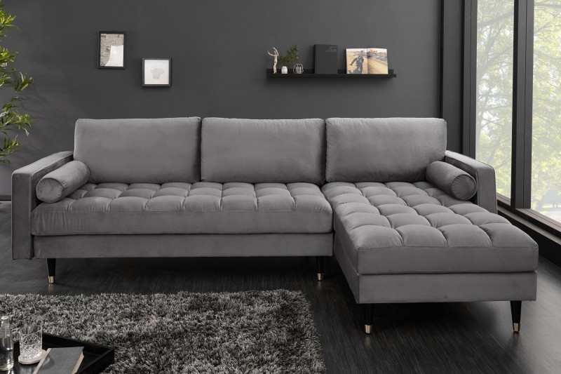 Canapé d'angle VELVET design capitonné coloris gris