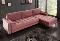 Canapé d'angle VELVET capitonné coloris rose foncé