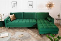 Canapé d'angle VELVET capitonné coloris vert émeraude