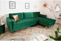 Canapé d'angle VELVET capitonné coloris vert émeraude