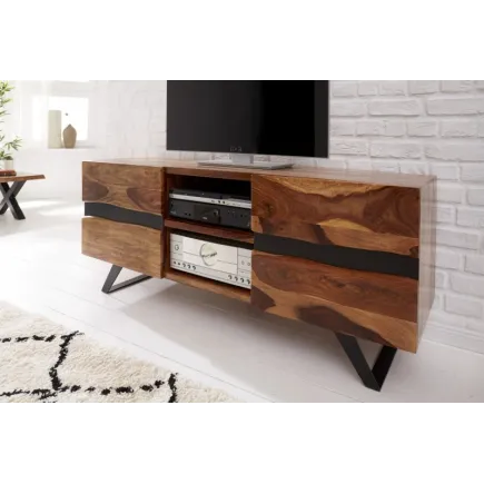 Meuble TV en bois massif sheesham coloris naturel