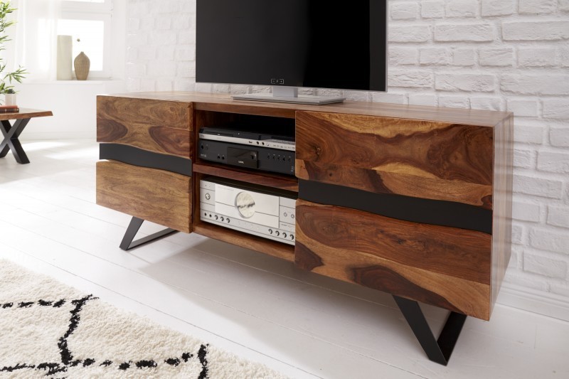 Meuble TV en bois massif sheesham coloris naturel