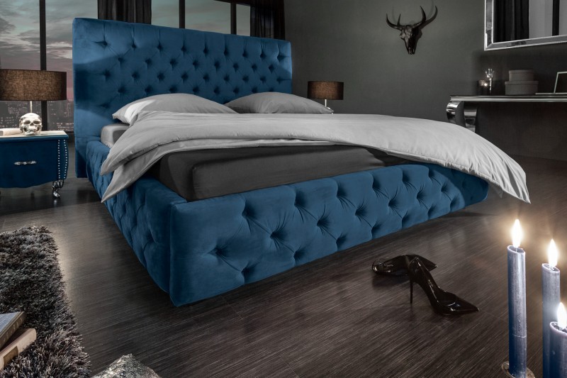 Lit design baroque 180 x 200 cm coloris bleu foncé