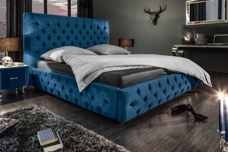 Lit 160 x 200 cm design baroque coloris bleu foncé