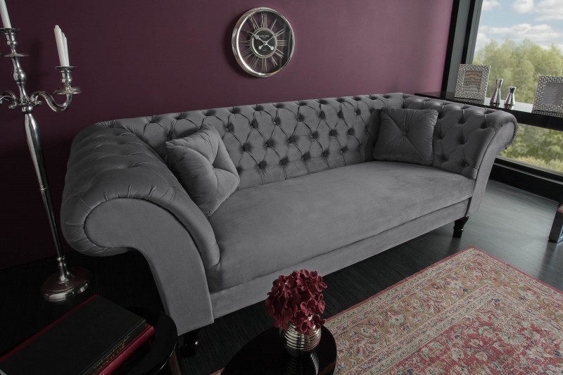 Canapé 230cm design capitonné coloris gris